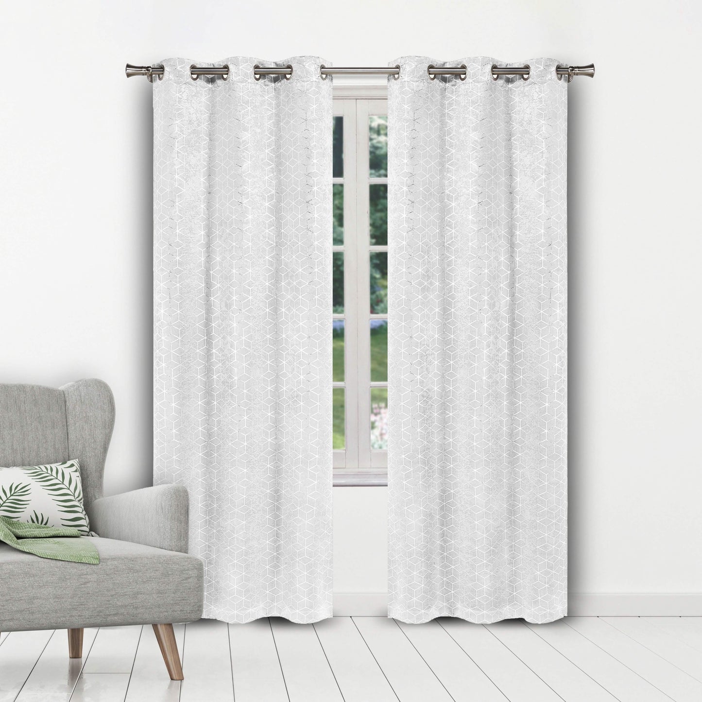 Set of 2: Geometric Print Blackout Grommet Curtain Pair Panel DailySale