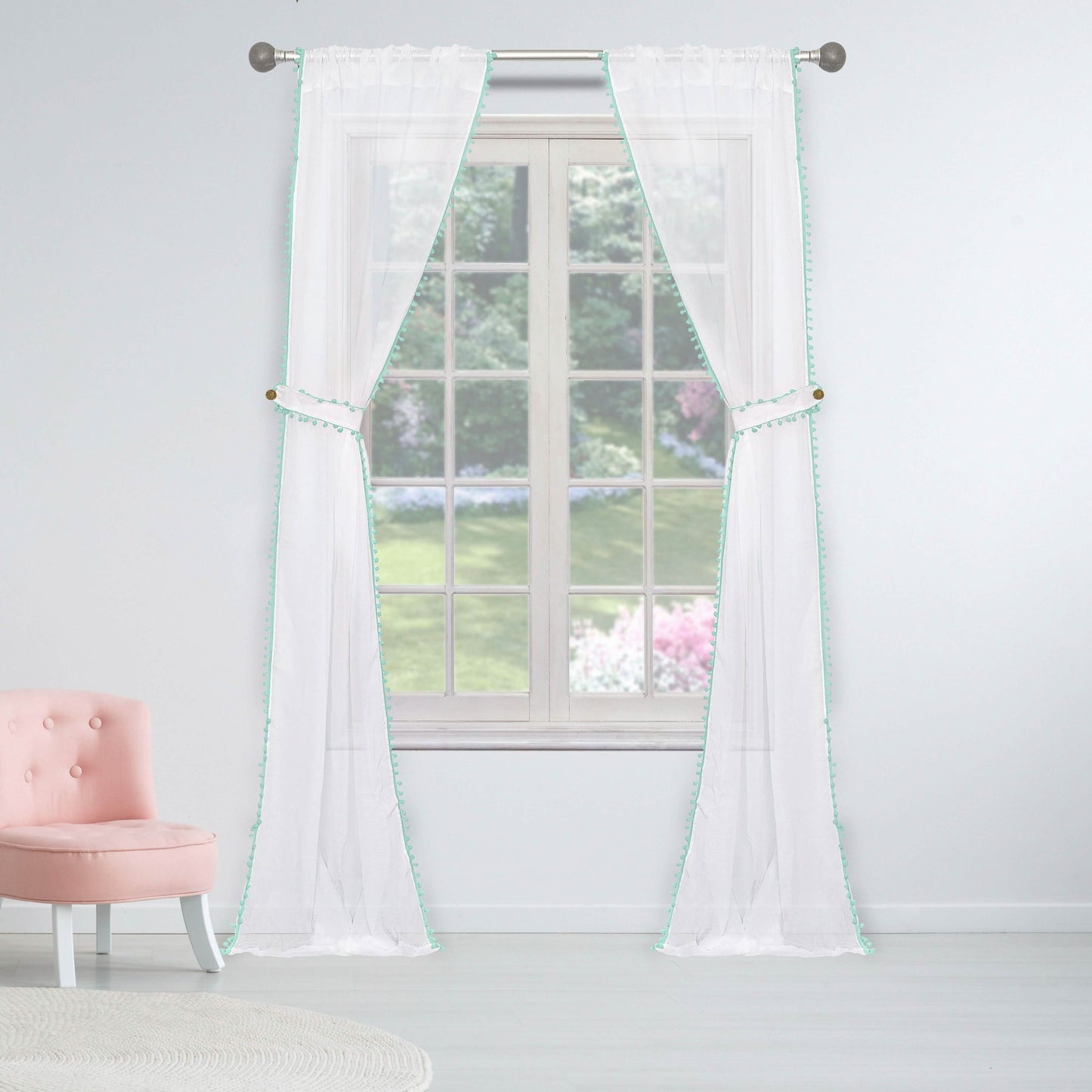 Set of 2: Pompom Semi-Sheer Window Curtain Pair Panel DailySale