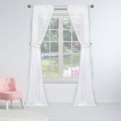 Set of 2: Pompom Semi-Sheer Window Curtain Pair Panel DailySale