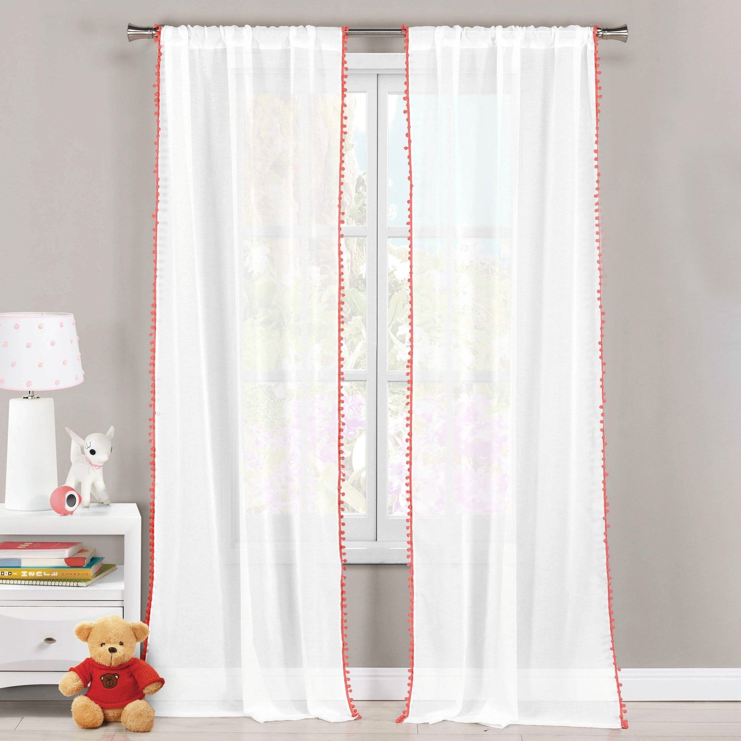 Set of 2: Pompom Semi-Sheer Window Curtain Pair Panel DailySale