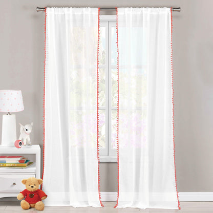 Set of 2: Pompom Semi-Sheer Window Curtain Pair Panel DailySale