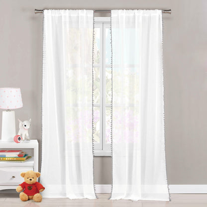 Set of 2: Pompom Semi-Sheer Window Curtain Pair Panel DailySale