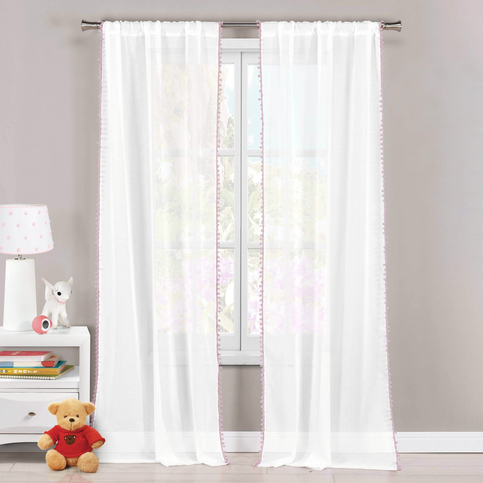 Set of 2: Pompom Semi-Sheer Window Curtain Pair Panel DailySale