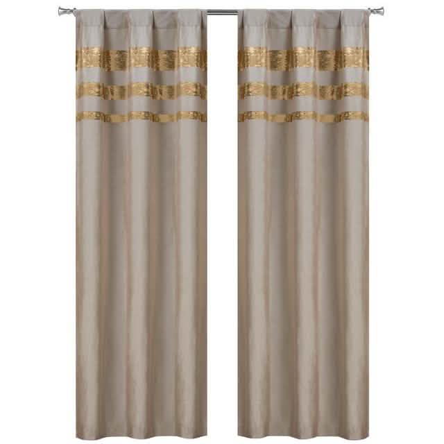 Set of 2: Velvet Metallic Stripe Border Blackout Window Curtain Pair Panel DailySale