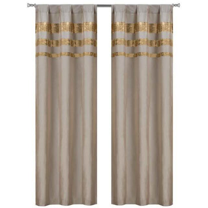 Set of 2: Velvet Metallic Stripe Border Blackout Window Curtain Pair Panel DailySale