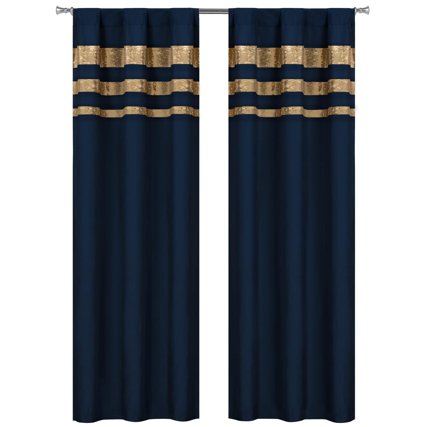 Set of 2: Velvet Metallic Stripe Border Blackout Window Curtain Pair Panel DailySale