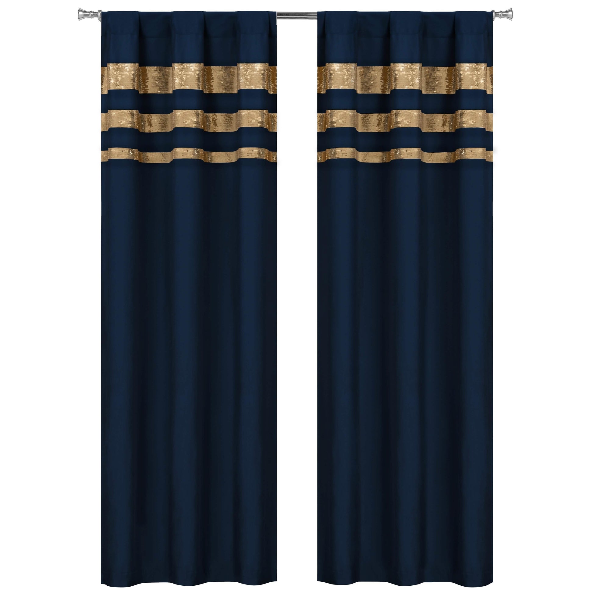 Set of 2: Velvet Metallic Stripe Border Blackout Window Curtain Pair Panel DailySale