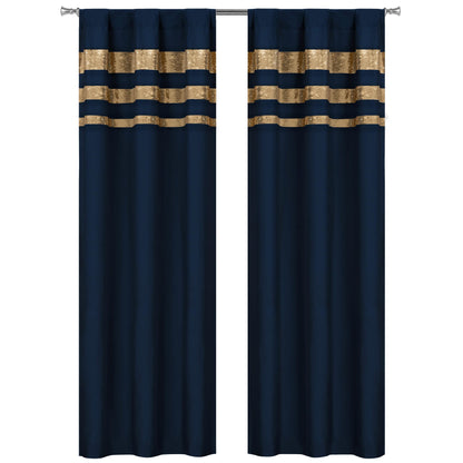 Set of 2: Velvet Metallic Stripe Border Blackout Window Curtain Pair Panel DailySale
