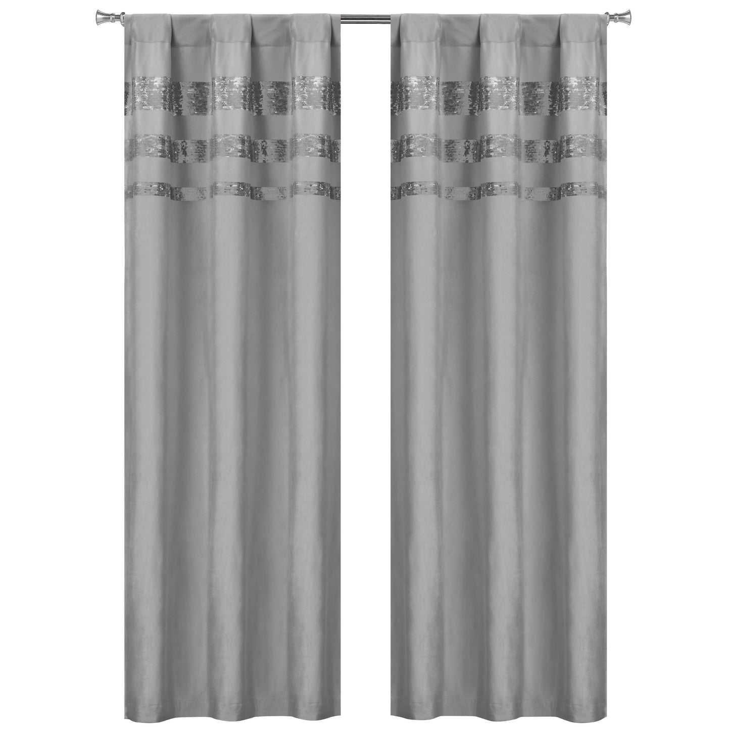 Set of 2: Velvet Metallic Stripe Border Blackout Window Curtain Pair Panel DailySale
