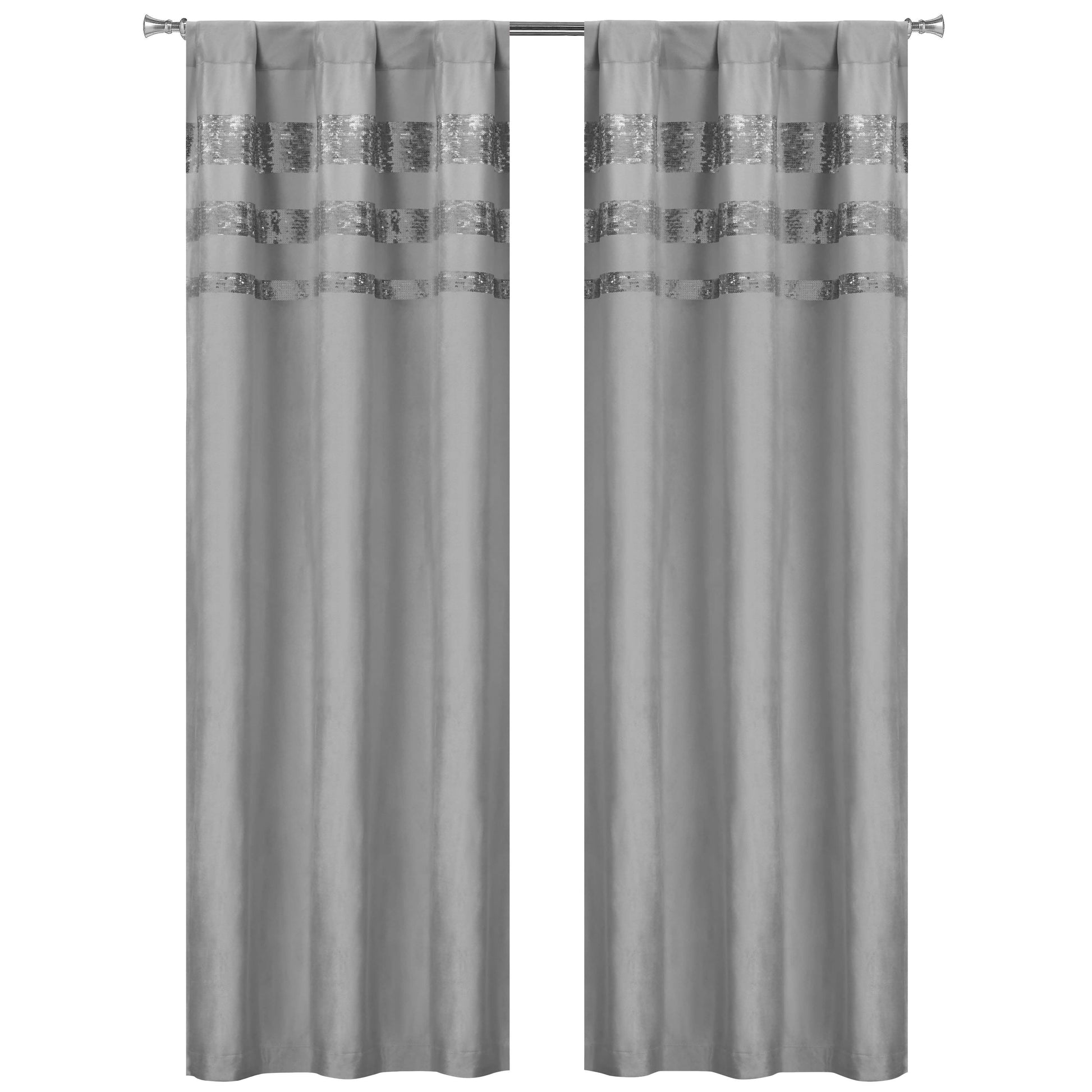 Set of 2: Velvet Metallic Stripe Border Blackout Window Curtain Pair Panel DailySale