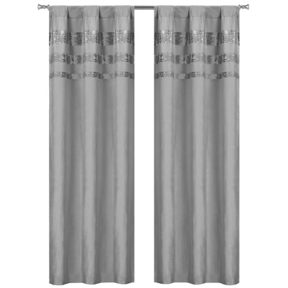 Set of 2: Velvet Metallic Stripe Border Blackout Window Curtain Pair Panel DailySale