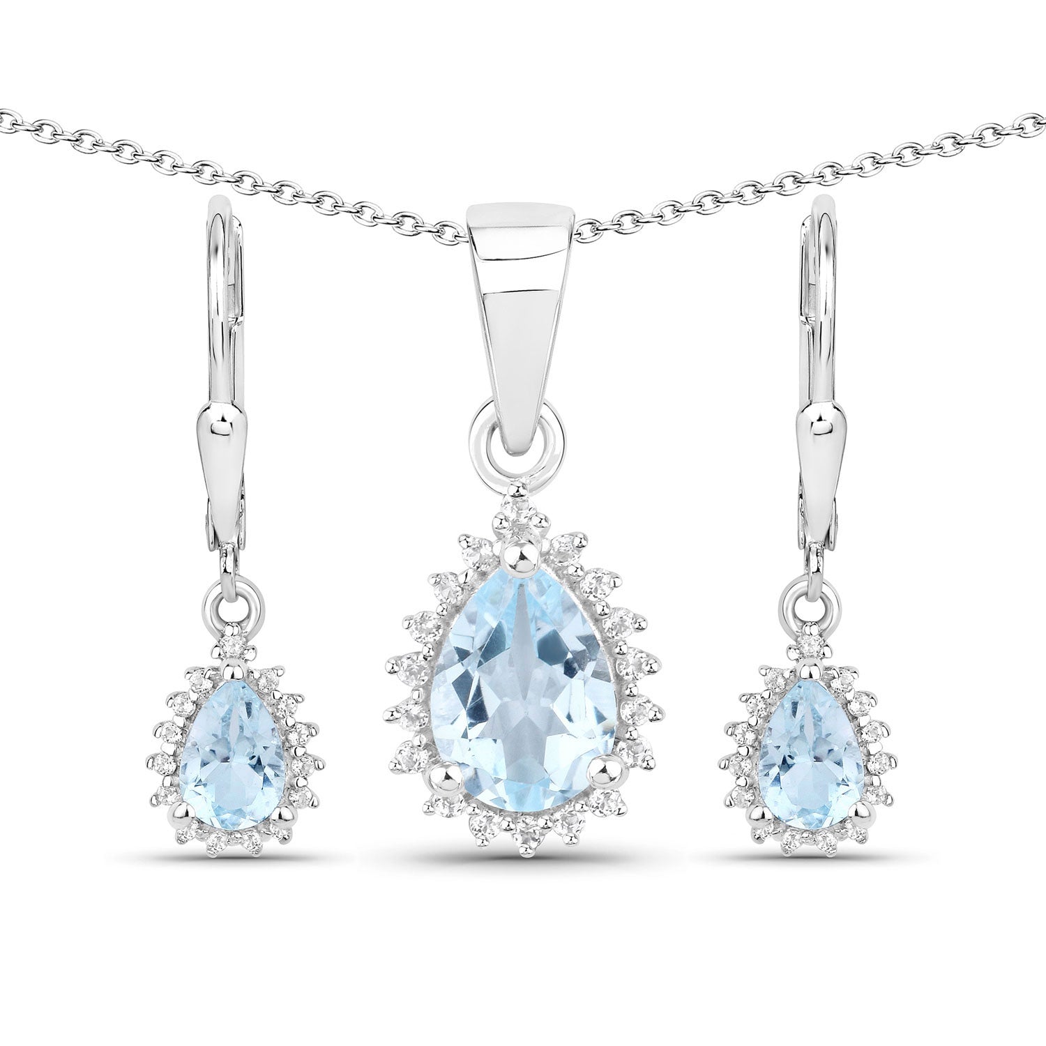 2.00 Carat Genuine Blue Topaz and White Topaz .925 Sterling Silver Jewelry Set Bids.com