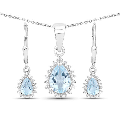 2.00 Carat Genuine Blue Topaz and White Topaz .925 Sterling Silver Jewelry Set Bids.com