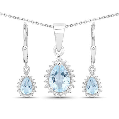 2.00 Carat Genuine Blue Topaz and White Topaz .925 Sterling Silver Jewelry Set Bids.com