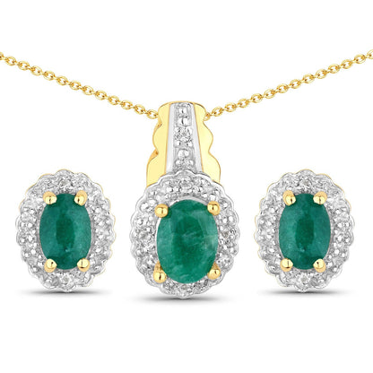 1.71 Carat Dyed Emerald and White Topaz .925 Sterling Silver Jewelry Set Bids.com