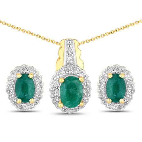 1.71 Carat Dyed Emerald and White Topaz .925 Sterling Silver Jewelry Set Bids.com