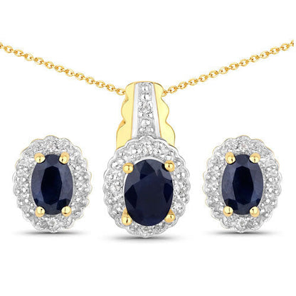 1.96 Carat Genuine Black Blue Sapphire and White Topaz .925 Sterling Silver Jewelry Set Bids.com