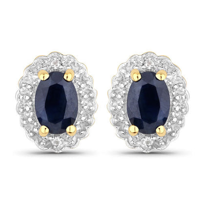 1.96 Carat Genuine Black Blue Sapphire and White Topaz .925 Sterling Silver Jewelry Set Bids.com