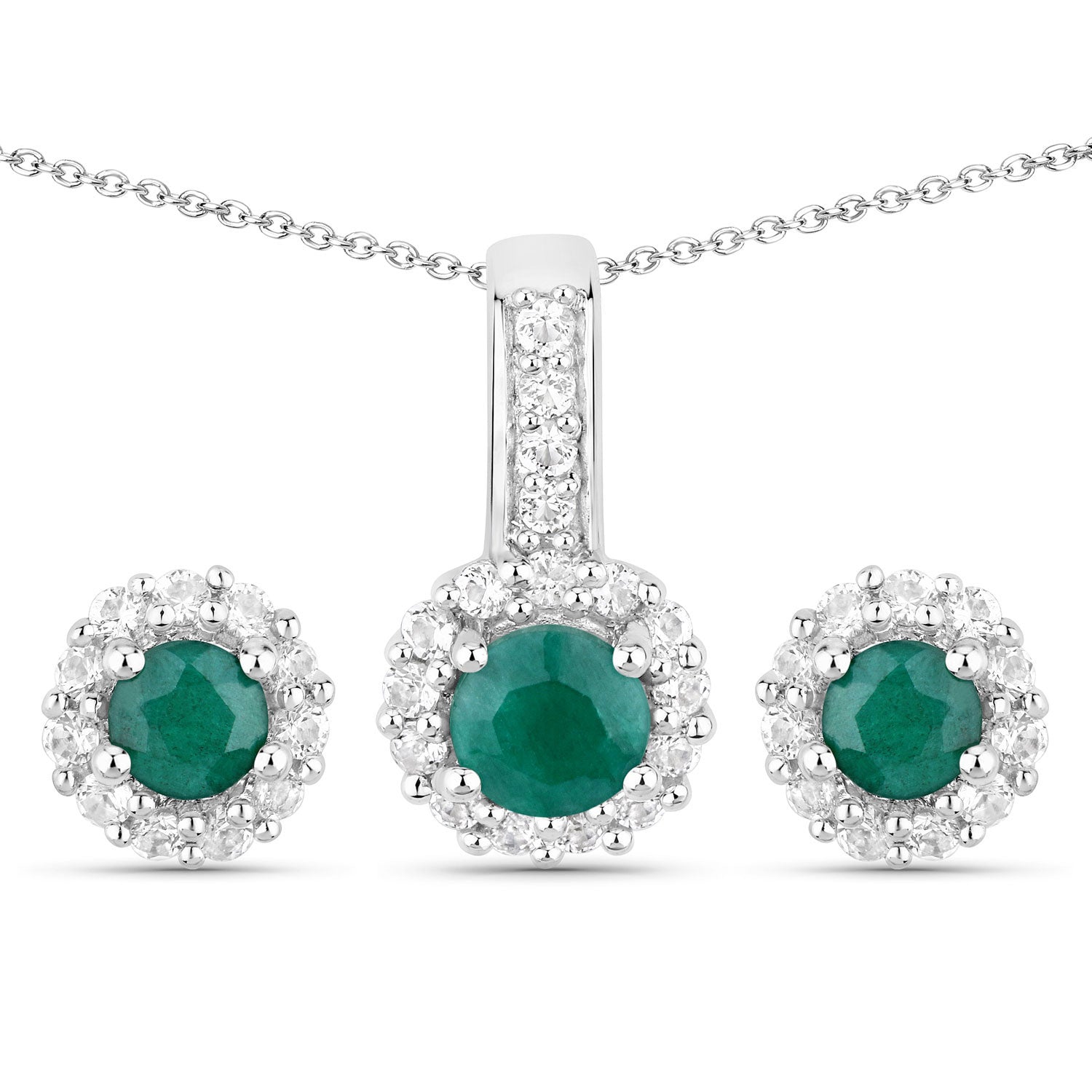 1.81 Carat Dyed Emerald and White Topaz .925 Sterling Silver Jewelry Set Bids.com