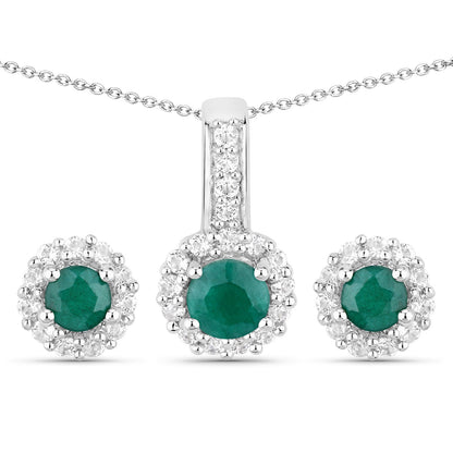 1.81 Carat Dyed Emerald and White Topaz .925 Sterling Silver Jewelry Set Bids.com