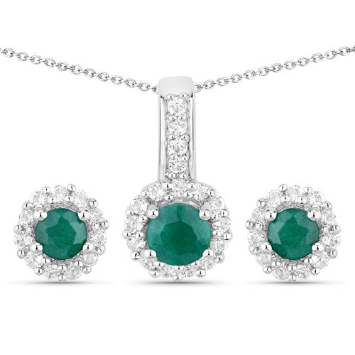 1.81 Carat Dyed Emerald and White Topaz .925 Sterling Silver Jewelry Set Bids.com