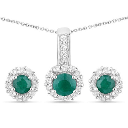 1.81 Carat Dyed Emerald and White Topaz .925 Sterling Silver Jewelry Set Bids.com