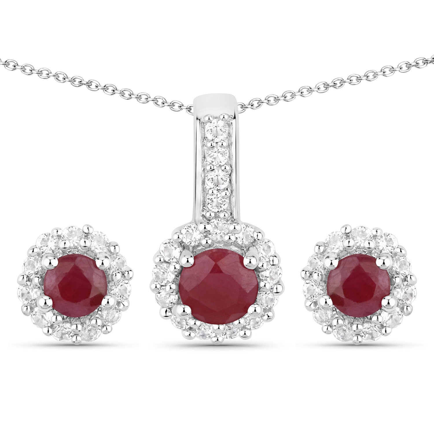 2.17 Carat Genuine Ruby and White Topaz .925 Sterling Silver Jewelry Set Bids.com