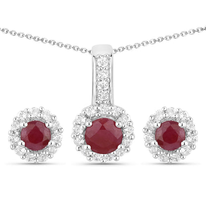 2.17 Carat Genuine Ruby and White Topaz .925 Sterling Silver Jewelry Set Bids.com