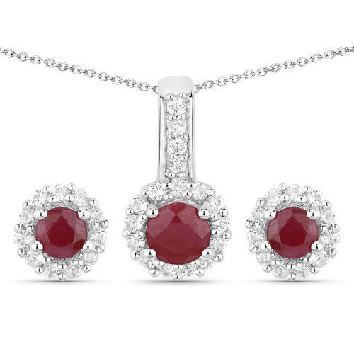 2.17 Carat Genuine Ruby and White Topaz .925 Sterling Silver Jewelry Set Bids.com