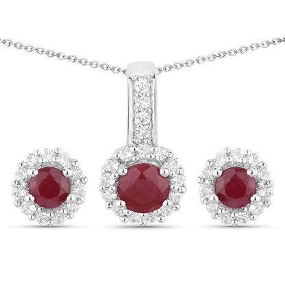 2.17 Carat Genuine Ruby and White Topaz .925 Sterling Silver Jewelry Set Bids.com