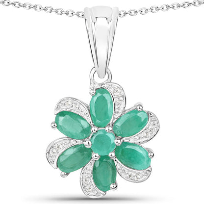 7.84 Carat Genuine Emerald and White Topaz .925 Sterling Silver 3 Piece Jewelry Set (Ring, Earrings, and Pendant w/ Chain) Bids.com