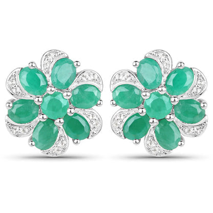 7.84 Carat Genuine Emerald and White Topaz .925 Sterling Silver 3 Piece Jewelry Set (Ring, Earrings, and Pendant w/ Chain) Bids.com