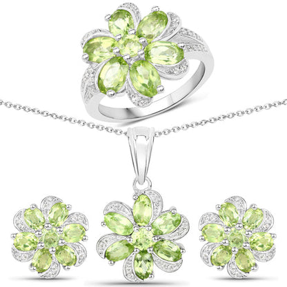 8.04 Carat Genuine Peridot and White Topaz .925 Sterling Silver 3 Piece Jewelry Set (Ring, Earrings, and Pendant w/ Chain) Bids.com