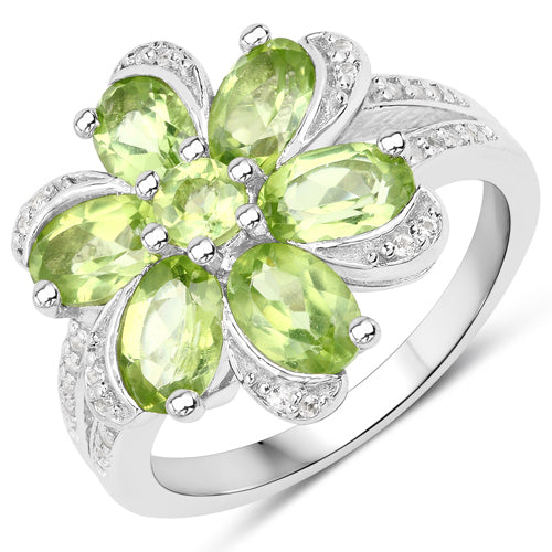 8.04 Carat Genuine Peridot and White Topaz .925 Sterling Silver 3 Piece Jewelry Set (Ring, Earrings, and Pendant w/ Chain) Bids.com