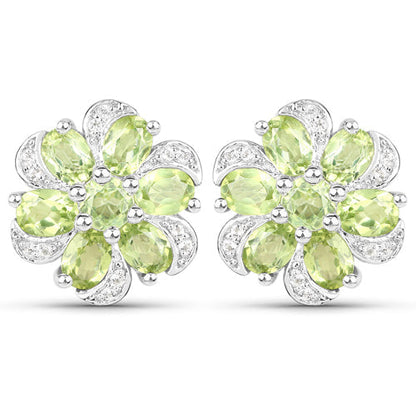8.04 Carat Genuine Peridot and White Topaz .925 Sterling Silver 3 Piece Jewelry Set (Ring, Earrings, and Pendant w/ Chain) Bids.com