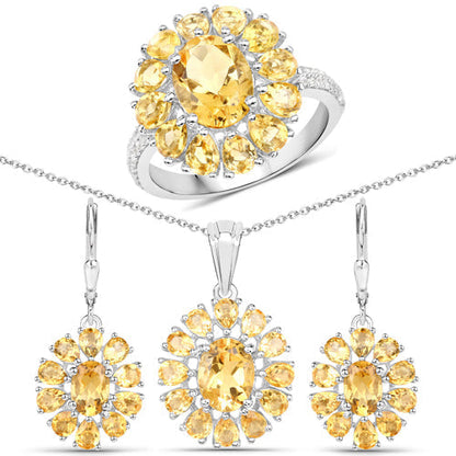 12.24 Carat Genuine Citrine and White Topaz .925 Sterling Silver 3 Piece Jewelry Set (Ring, Earrings, and Pendant w/ Chain) Bids.com