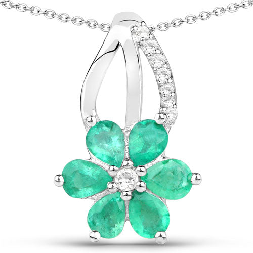 3.61 Carat Genuine Emerald and White Topaz .925 Sterling Silver Set (Ring, Earrings, and Pendant ) Bids.com