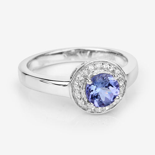 1.05 Carat Genuine Tanzanite and White Topaz .925 Sterling Silver Ring Bids.com
