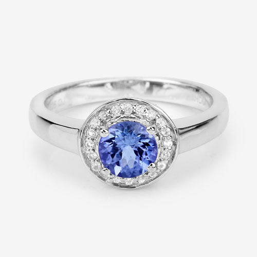 1.05 Carat Genuine Tanzanite and White Topaz .925 Sterling Silver Ring Bids.com