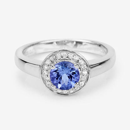 1.05 Carat Genuine Tanzanite and White Topaz .925 Sterling Silver Ring Bids.com