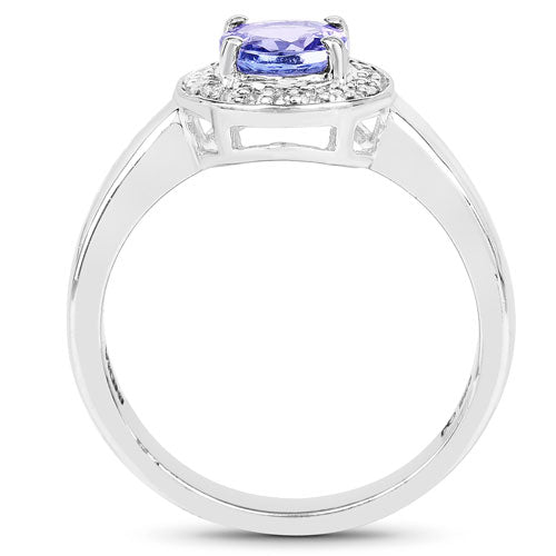 1.05 Carat Genuine Tanzanite and White Topaz .925 Sterling Silver Ring Bids.com