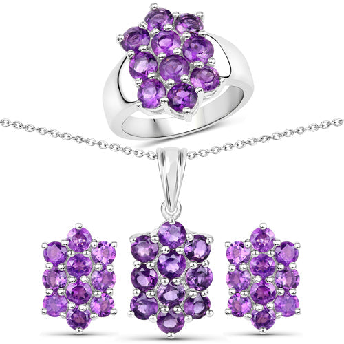 6.80 Carat Genuine Amethyst .925 Sterling Silver 3 Piece Jewelry Set (Ring, Earrings, and Pendant w/ Chain) Bids.com