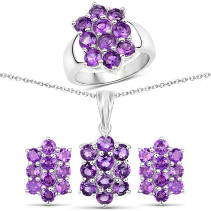 6.80 Carat Genuine Amethyst .925 Sterling Silver 3 Piece Jewelry Set (Ring, Earrings, and Pendant w/ Chain) Bids.com