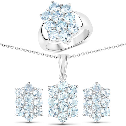 8.80 Carat Genuine Blue Topaz .925 Sterling Silver 3 Piece Jewelry Set (Ring, Earrings, and Pendant w/ Chain) Bids.com