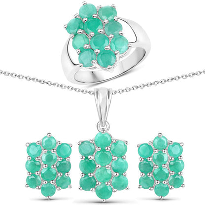 6.60 Carat Genuine Emerald .925 Sterling Silver 3 Piece Jewelry Set (Ring, Earrings, and Pendant w/ Chain) Bids.com