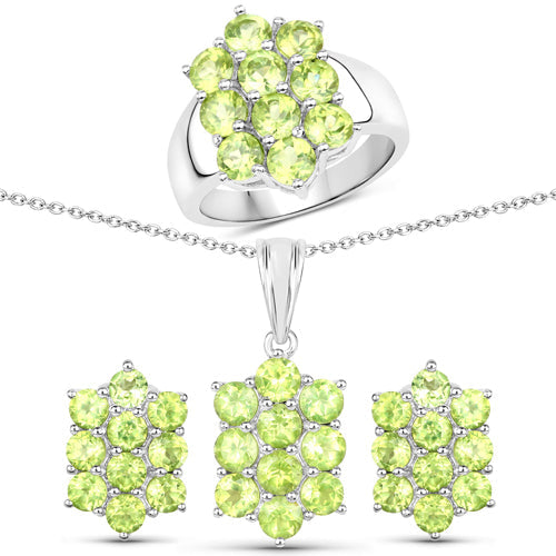 6.80 Carat Genuine Peridot .925 Sterling Silver 3 Piece Jewelry Set (Ring, Earrings, and Pendant w/ Chain) Bids.com
