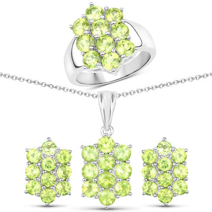6.80 Carat Genuine Peridot .925 Sterling Silver 3 Piece Jewelry Set (Ring, Earrings, and Pendant w/ Chain) Bids.com