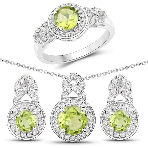 2.68 Carat Genuine Peridot and White Topaz .925 Sterling Silver Jewelry Set Bids.com