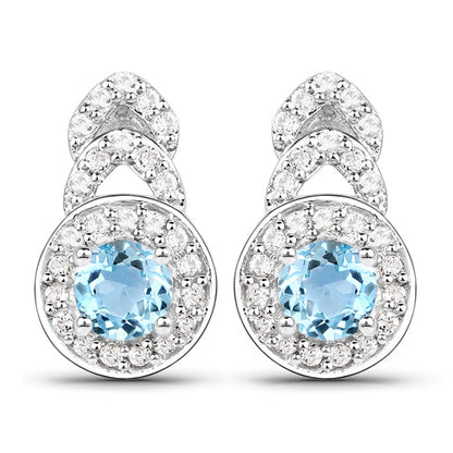3.24 Carat Genuine Blue Topaz and White Topaz .925 Sterling Silver Jewelry Set Bids.com