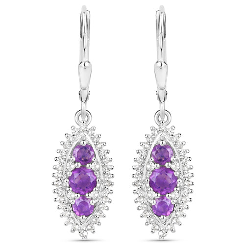 3.60 Carat Genuine Amethyst and White Topaz .925 Sterling Silver 3 Piece Jewelry Set (Ring, Earrings, and Pendant w/ Chain) Bids.com
